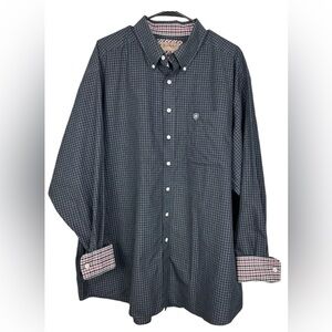 Ariat Mens Button Down Black Plaid Shirt Flip Cuff Size XXL